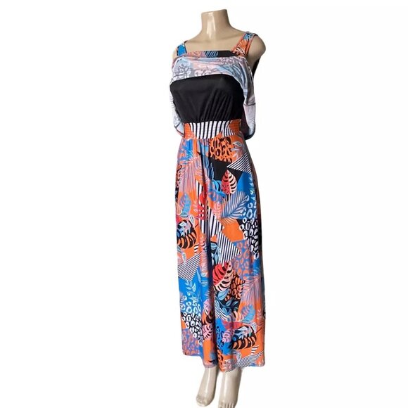 Robert Louis Sleeveless Wide Strap Bohemian Multi-Color Popover Maxi Dress S - Picture 5 of 7